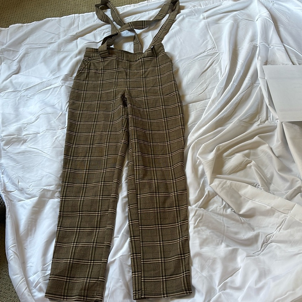 Small adult plaid overalls